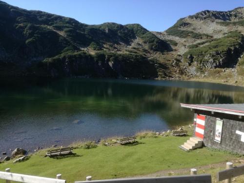 a view of a lake with mountains in the background at Haus Manfred in Sankt Jakob in Haus