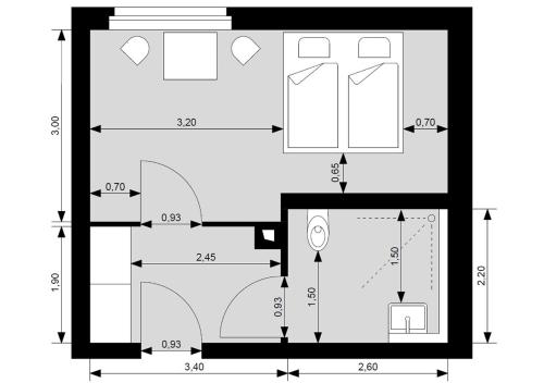 a black and white floor plan of a house at martas Gästehäuser Hauptbahnhof Berlin in Berlin