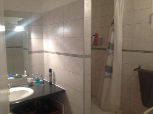 een badkamer met een wastafel en een douche bij appartement en rez de villa in Gattières