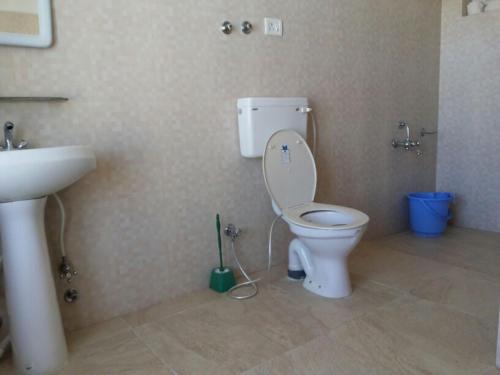 a bathroom with a toilet and a sink at Anshah Guest House in Leh
