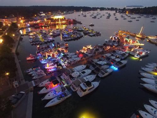 an aerial view of a marina at night with boats at Island Club #71 in Put-in-Bay