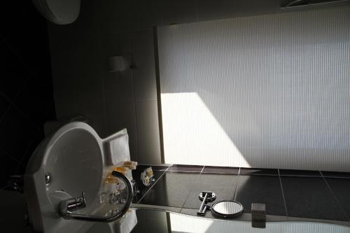 a bathroom with a sink and a mirror at Hotel Trebjesa in Nikšić