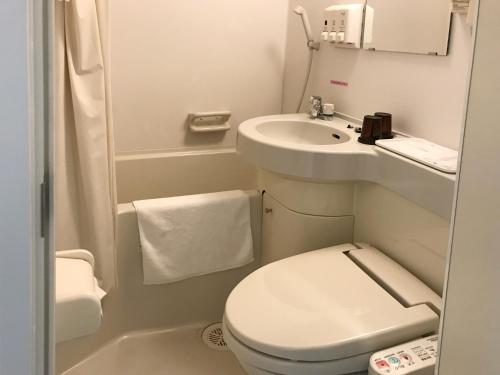 a small bathroom with a toilet and a sink at Osaka Academia in Osaka