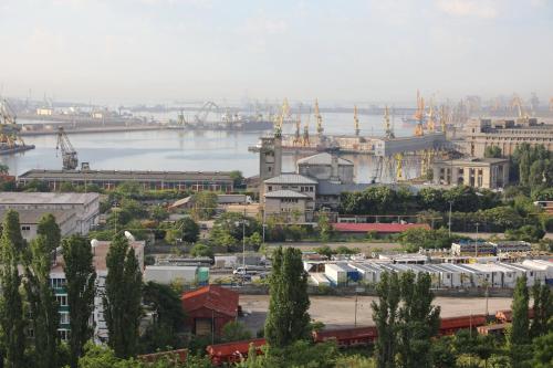 a view of a city with a river and a bridge at Hotel Ten Constanta in Constanţa