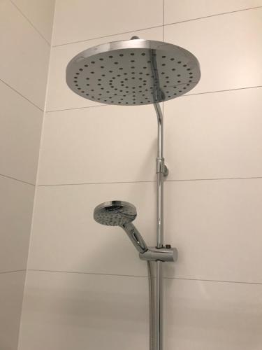 a shower with a shower head in a bathroom at Altenburgpleats in Hempens