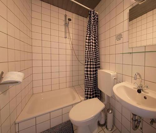 y baño con aseo, lavabo y ducha. en DF am Ring Nürburg en Nürburg