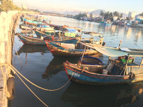 a group of boats are docked in the water at Moonlight Bay Hotel & Apartment in Nha Trang