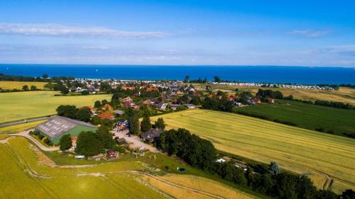 an aerial view of a small town in a field at Ferienhof Kai Hansen in Rettin