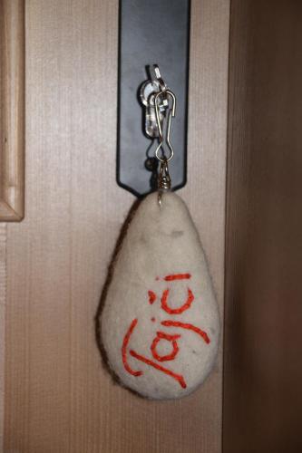 a rock key chain with a face on it at Farm Stay "Alpine Dreams" in Solčava