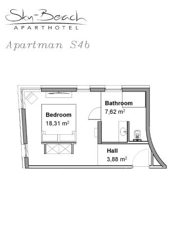 a floor plan of an apartment with a bathroom at Sky Beach Aparthotel in Marina