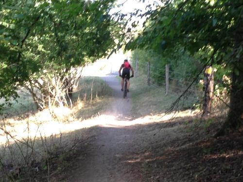 a person riding a bike down a dirt trail at Fewo Vulkaneifel in Tettscheid