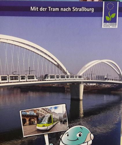 a magazine cover of a bridge with a train on it at Ferienwohnung Wölfle in Friesenheim