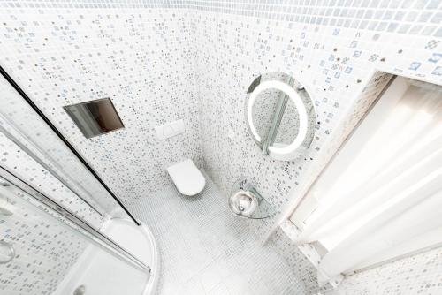布拉格的住宿－Romantic studio with jacuzzi，带淋浴和镜子的浴室