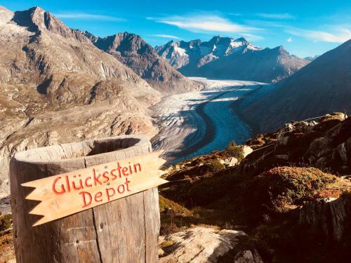 a sign that reads chickbush deposition depot in the mountains at Bim See in Bettmeralp