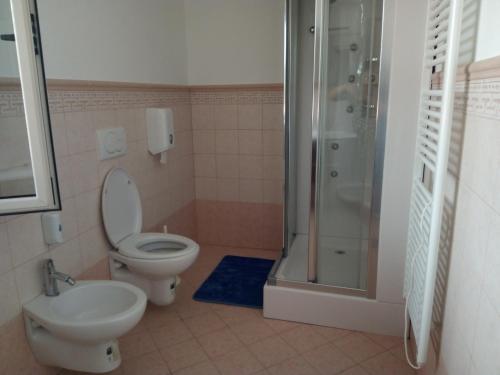 a bathroom with a toilet and a shower at BeB Oasi in Controguerra
