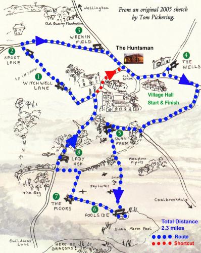 a map of the huayhuash trekking route at The Huntsman Inn of Little Wenlock in Telford