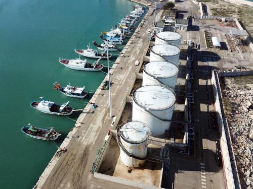 an aerial view of a harbor with boats in the water at b&b Tosches in Barletta