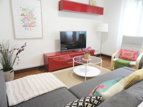 a living room with a couch and a tv at Bilbao Puente Colgante in Portugalete