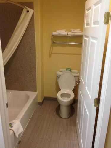 uma casa de banho com um WC e uma banheira em Executive Inn em Dayton