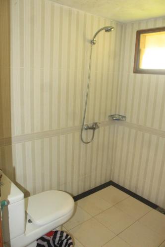 a bathroom with a toilet and a shower at Nirwana Buton Villa in Baubau