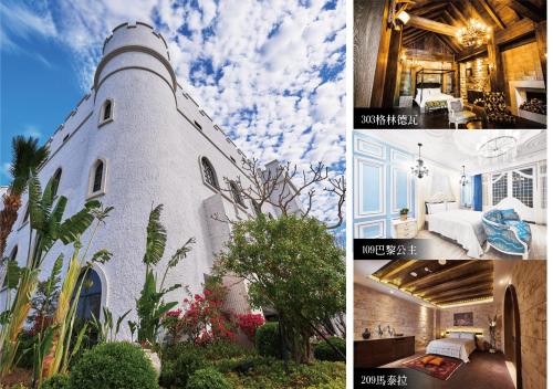 a collage of pictures of a lighthouse at The Castle Ballet Taichung A Boutique Hotel in Taichung