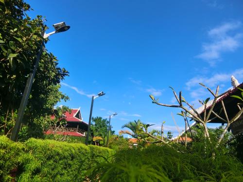 a street light with a blue sky in the background at Greenhouse Retreat in Sen Monorom
