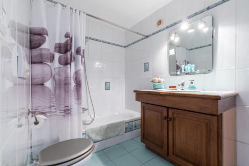 a bathroom with a toilet and a shower and a sink at La maison des vacances in Menton