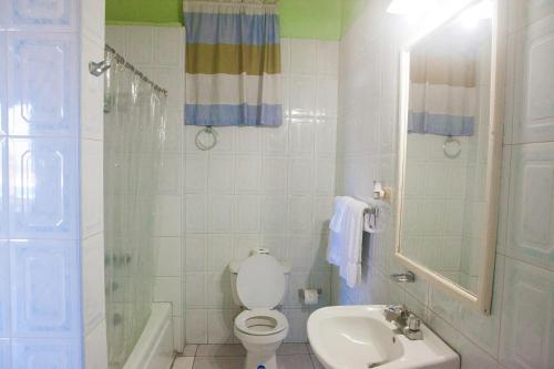 a bathroom with a toilet and a sink and a shower at Caribic House in Montego Bay
