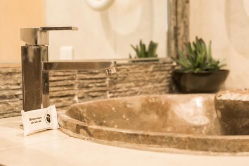 a rusty sink in a bathroom with a faucet at Residence de tourisme Le clos des Vendanges in Moriani Plage