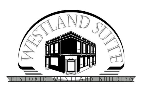 logotipo en blanco y negro de una estación de tren en The Westland Suite, en Chester