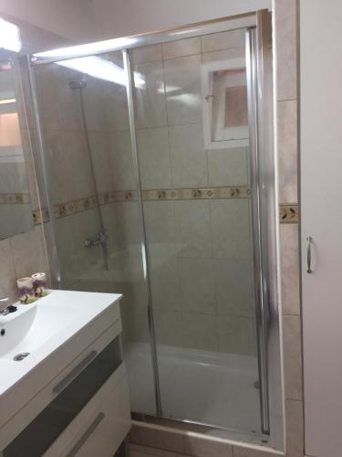 a bathroom with a shower and a sink at El Mirador in Vilaflor