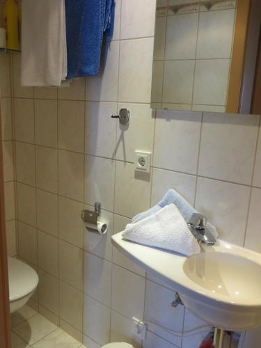 a bathroom with a sink and a toilet at Ferienwohnungen Greitmann in Meersburg