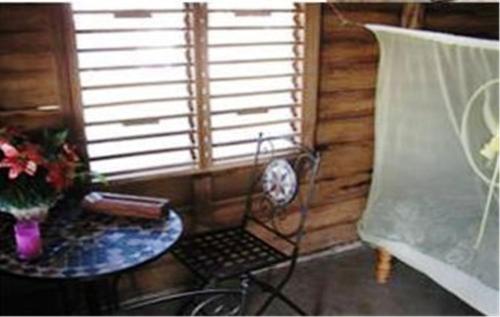 a room with a table and a window with a laptop at Ecocamping Yaxche in Bacalar