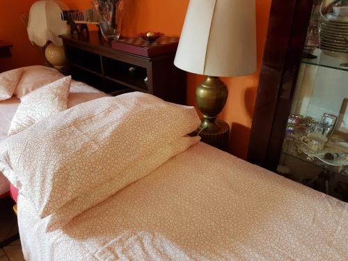 a bed with a pillow and a lamp on it at B&B Vista su Roma in Marco Simone