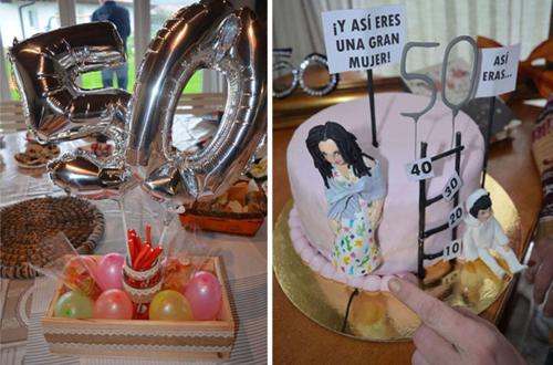 two pictures of a birthday cake with a woman on it at Casa Rural Txokoetxe in Mungia