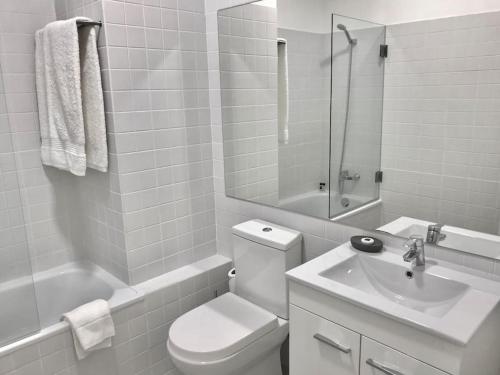 波尔图Sé Boutique Apartment的带马桶和水槽的白色浴室