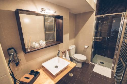 クエンカにあるVUT elBALCONdelHUECARのバスルーム(洗面台、トイレ、鏡付)