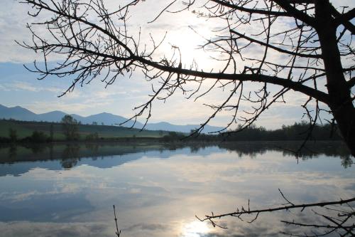 a view of a lake with mountains in the background at Kukuma Etxea Habitaciones con derecho a cocina in Galarreta