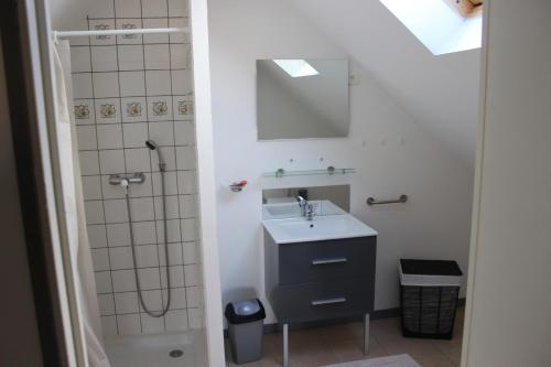 mała łazienka z umywalką i prysznicem w obiekcie Chez Marie et christian w mieście La Boussac