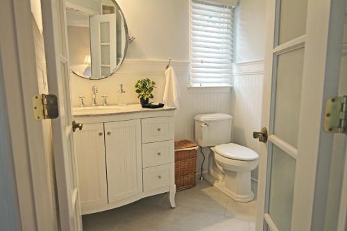 a bathroom with a sink and a toilet and a mirror at The Homestead in Madison