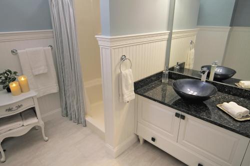 a bathroom with a sink and a mirror at The Homestead in Madison