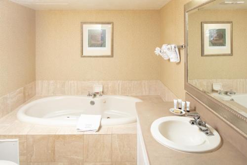 Red Lion Hotel Pocatello في بوكاتيلو: حمام مع حوض كبير ومغسلة