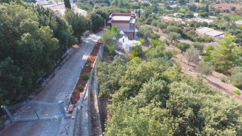 an aerial view of a road with trees and a building at Villa Anna in Selva di Fasano