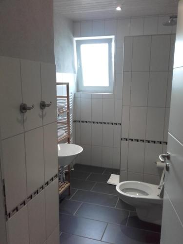 a bathroom with a toilet and a sink at Sonneneck in Winterberg