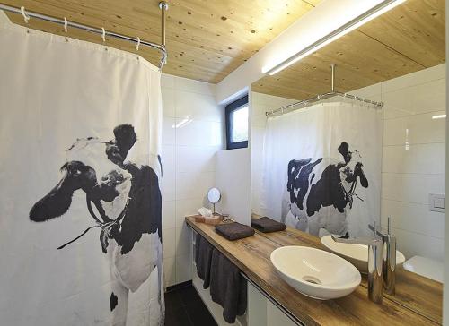 een badkamer met een toilet en een douchegordijn bij Charmingsuite in Bad Teinach-Zavelstein