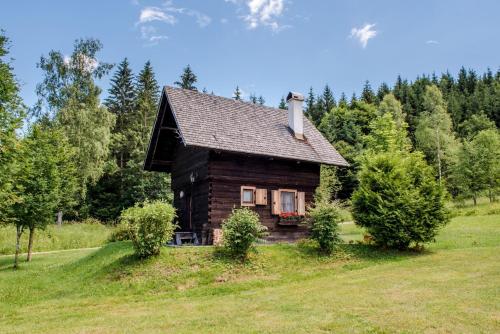a small house on a hill in a field at Hütte zum Verlieben in Gurk