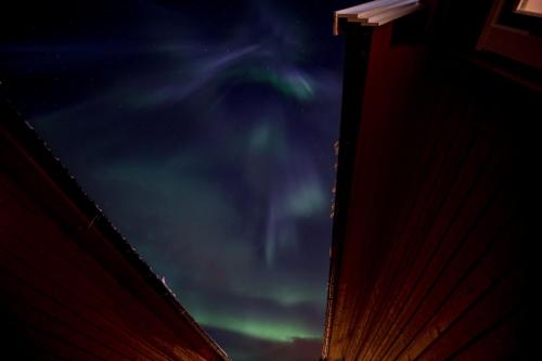 an image of the northern lights in the sky from a window at Vannøy Sport og Havfiske in Vannvåg