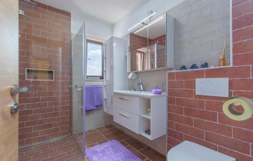 een badkamer met een douche en een wastafel bij Villa Roma in Baderna