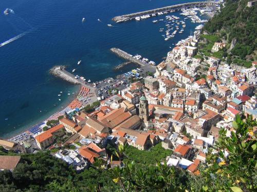 an aerial view of a town next to the water at IL PARADISO DEGLI DEI 2 in Agerola