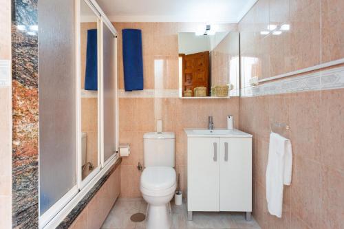 W łazience znajduje się toaleta, umywalka i lustro. w obiekcie San Marcos Frontline w mieście Icod de los Vinos